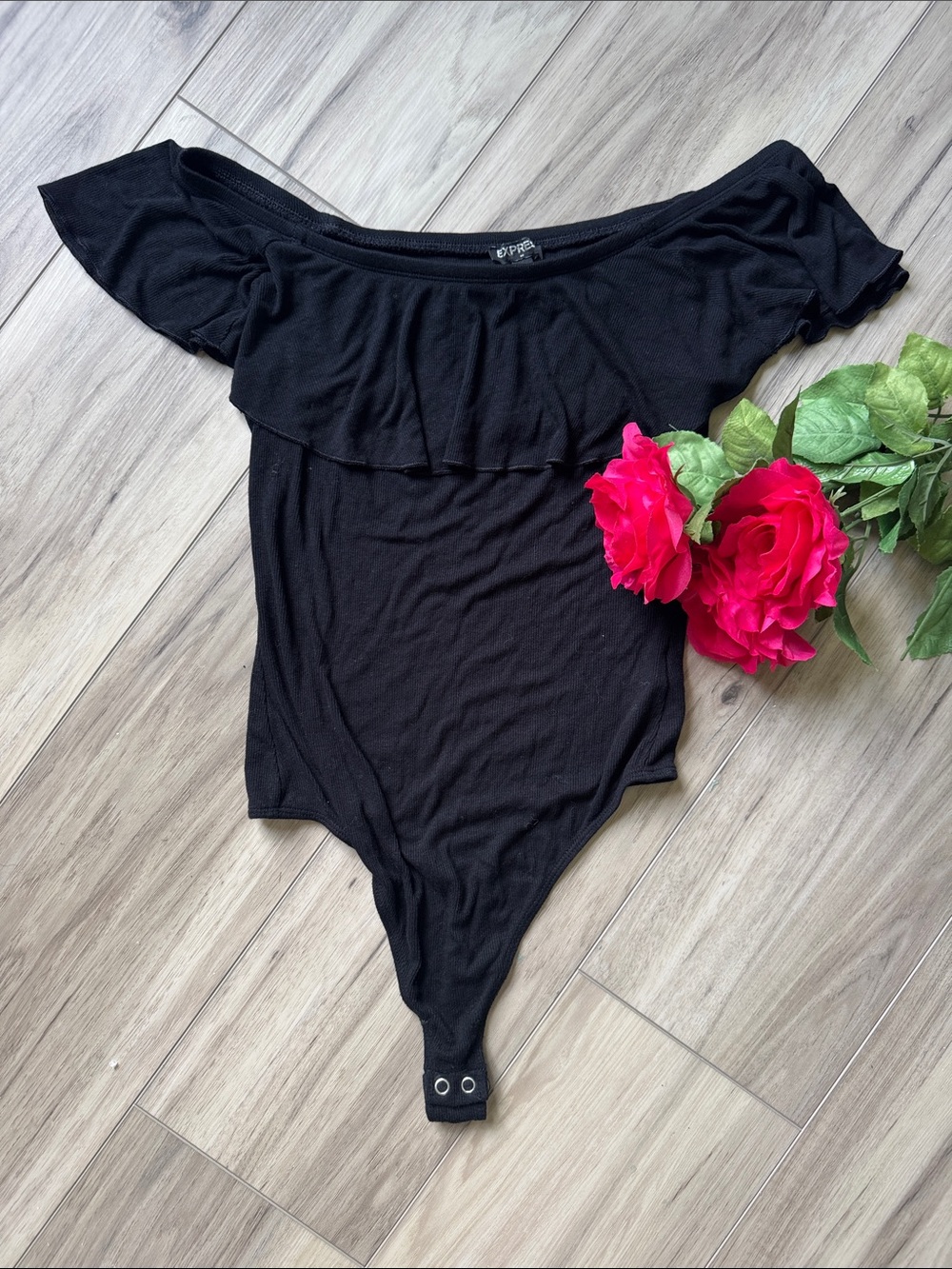 Black off shoulder bodysuit